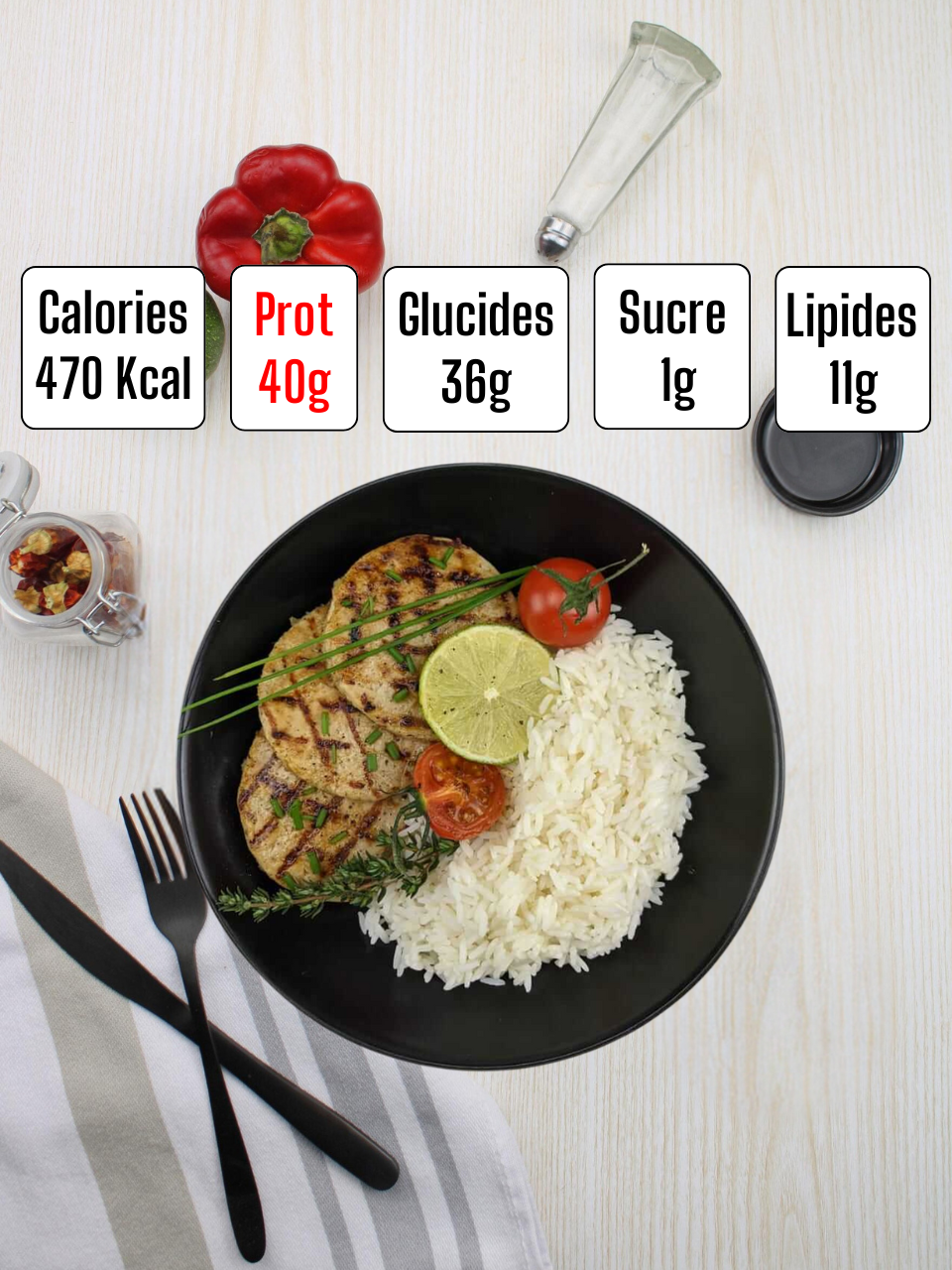 BURGER DE POULET HACHÉ ET RIZ BLANC BASMATI