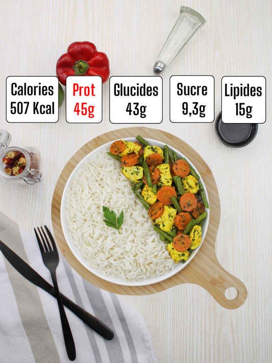 SAUTÉ DE BLANC DE POULET AUX LÉGUMES AVEC RIZ BASMATI